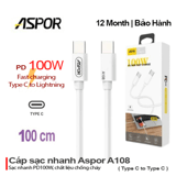 Dây sạc điện thoại Type C to Type C PD100W A108