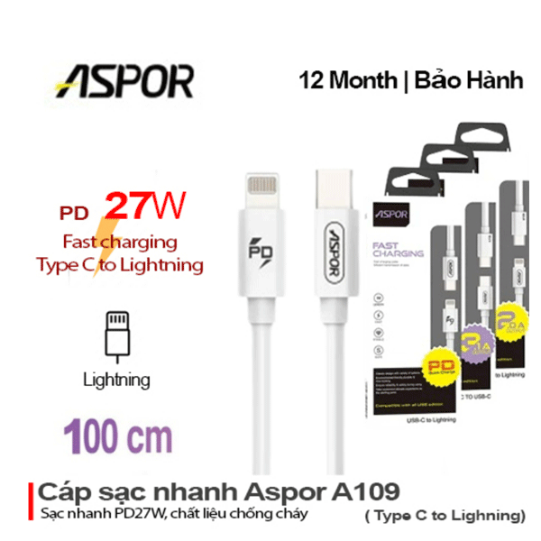 Dây sạc điện thoại Lightning PD27W A109PD 1 mét