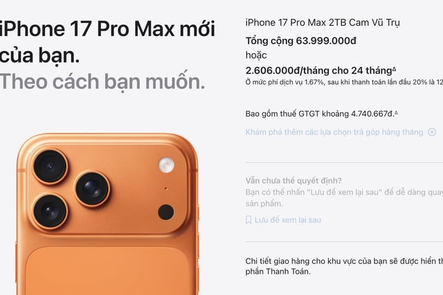 iPhone 17 Pro Max cao cấp nhất giá tới 64 triệu đồng, mở bán cùng Mỹ