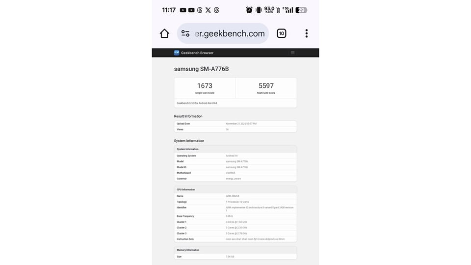 Galaxy A77 được thử nghiệm hiệu năng trên Geekbench